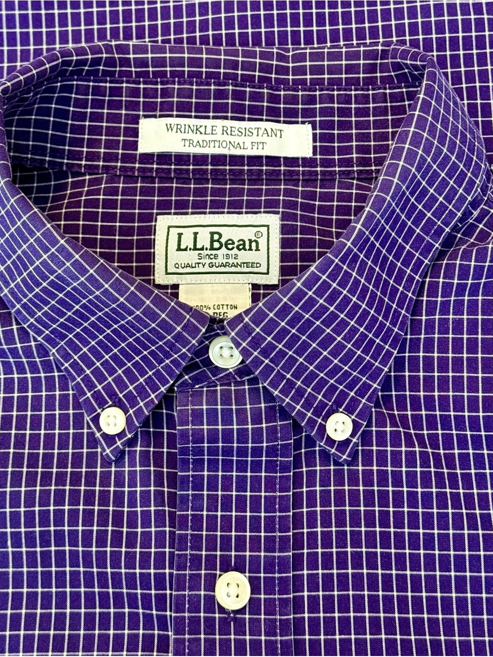 L.L Bean Mens Lg Wrinkle Resistance Long Sleeve Purple Gingham Button Down Shirt - Picture 10 of 11